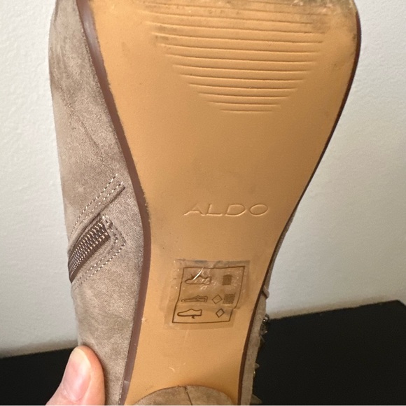 Aldo Brown Faux Suede Studded Rhinestone Heeled Ankle Boots - Picture 14 of 17
